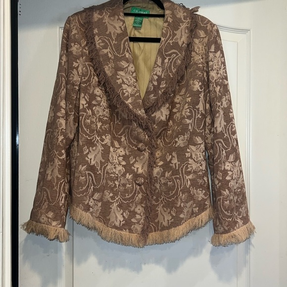 Vintage 70s Fringe Gold Tapestry Jacket Blazer - Picture 1 of 8